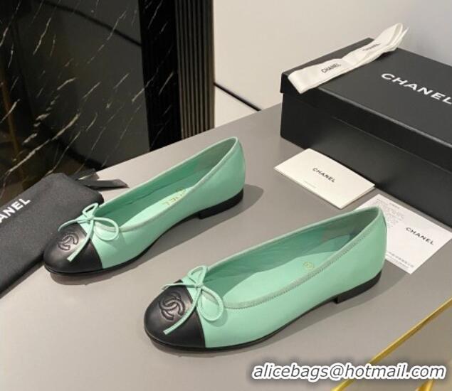 Best Product Chanel Calfskin Classic Ballet Flat Light Green 322045