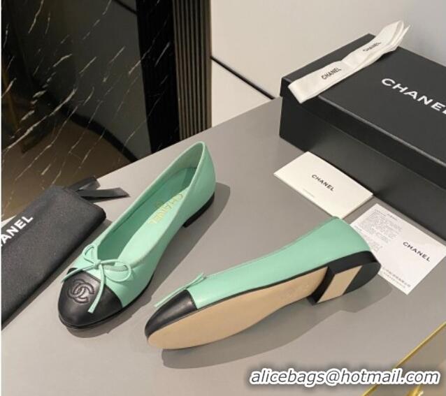 Best Product Chanel Calfskin Classic Ballet Flat Light Green 322045