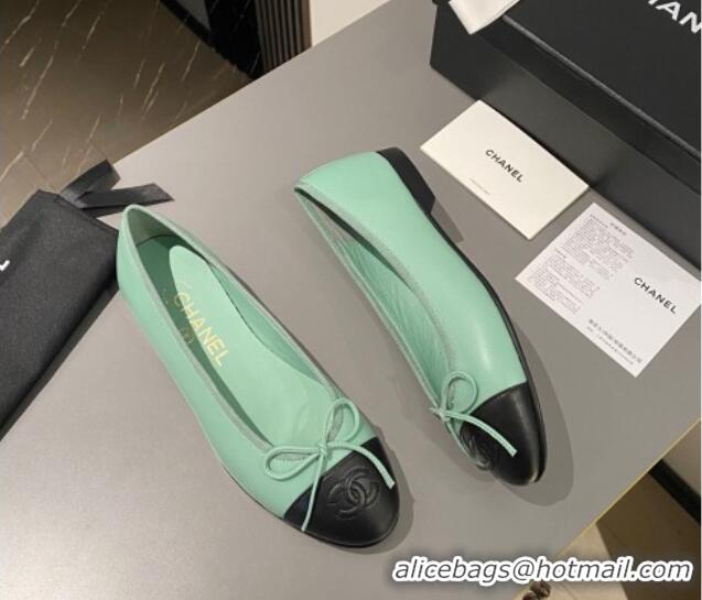 Best Product Chanel Calfskin Classic Ballet Flat Light Green 322045