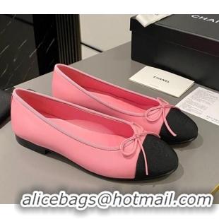 Pretty Style Chanel Calfskin Classic Ballet Flat Pink/Black 322046