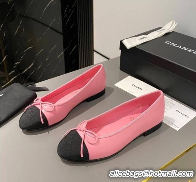 Pretty Style Chanel Calfskin Classic Ballet Flat Pink/Black 322046