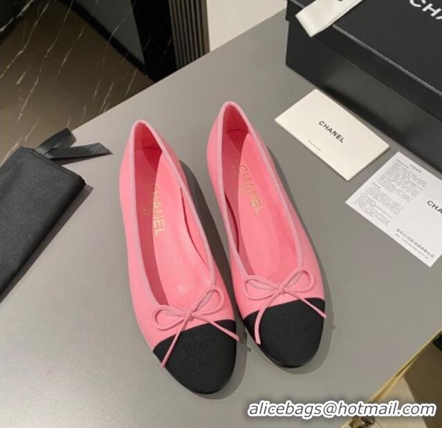 Pretty Style Chanel Calfskin Classic Ballet Flat Pink/Black 322046