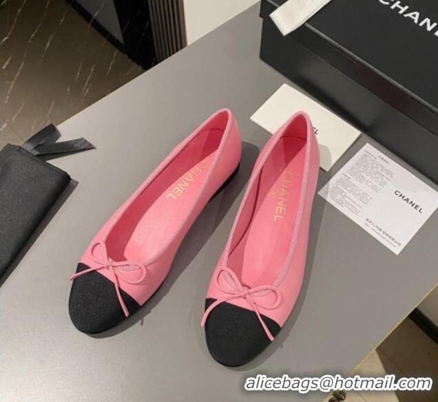 Pretty Style Chanel Calfskin Classic Ballet Flat Pink/Black 322046