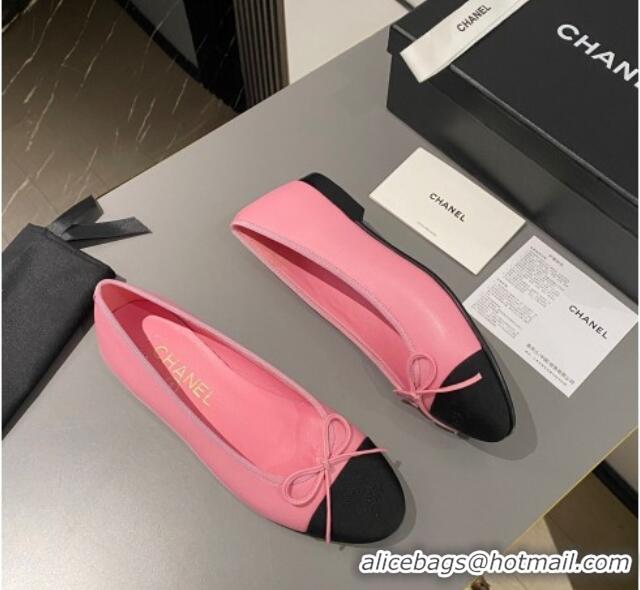 Pretty Style Chanel Calfskin Classic Ballet Flat Pink/Black 322046