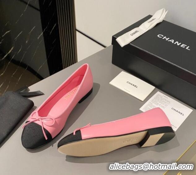 Pretty Style Chanel Calfskin Classic Ballet Flat Pink/Black 322046