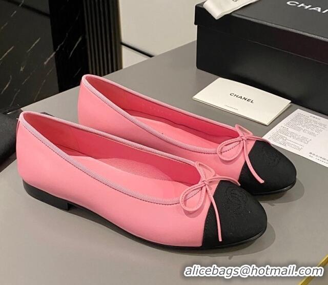 Pretty Style Chanel Calfskin Classic Ballet Flat Pink/Black 322046