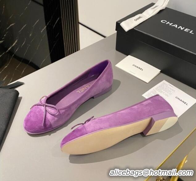 Top Grade Chanel Suede Classic Ballet Flat Purple 322047