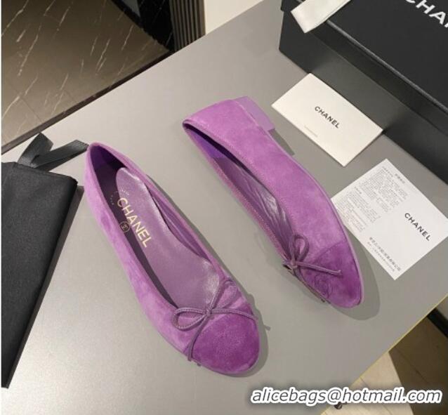 Top Grade Chanel Suede Classic Ballet Flat Purple 322047