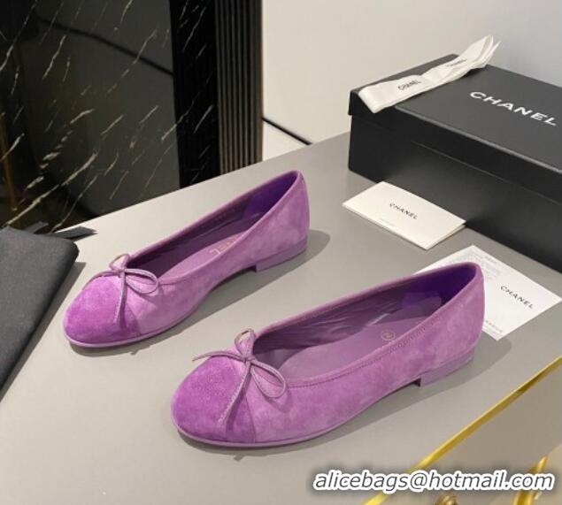 Top Grade Chanel Suede Classic Ballet Flat Purple 322047