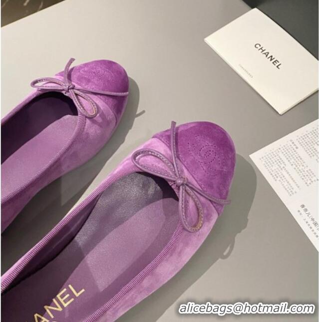 Top Grade Chanel Suede Classic Ballet Flat Purple 322047