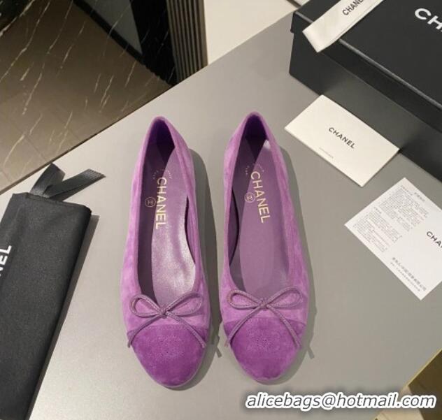 Top Grade Chanel Suede Classic Ballet Flat Purple 322047