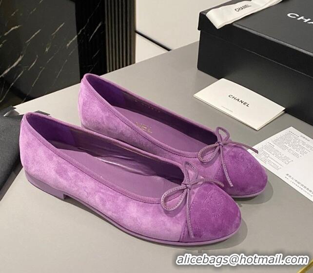 Top Grade Chanel Suede Classic Ballet Flat Purple 322047