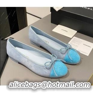 Luxurious Chanel Suede Classic Ballet Flat Light Blue 322048