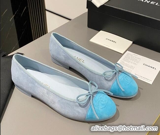 Luxurious Chanel Suede Classic Ballet Flat Light Blue 322048