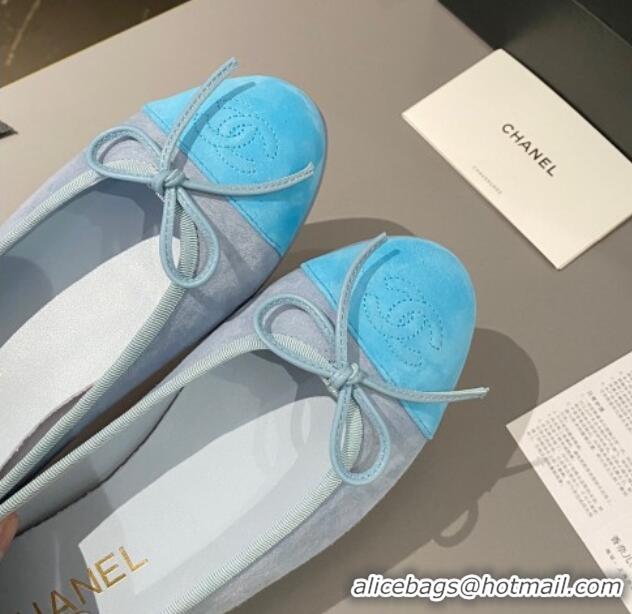 Luxurious Chanel Suede Classic Ballet Flat Light Blue 322048