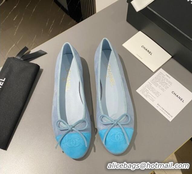 Luxurious Chanel Suede Classic Ballet Flat Light Blue 322048