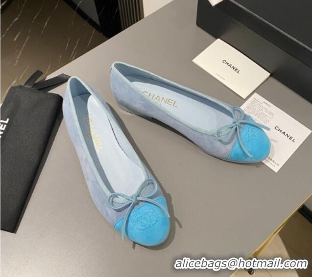 Luxurious Chanel Suede Classic Ballet Flat Light Blue 322048