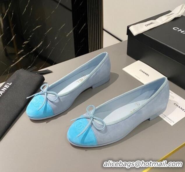 Luxurious Chanel Suede Classic Ballet Flat Light Blue 322048