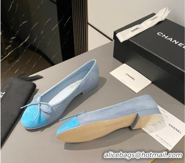 Luxurious Chanel Suede Classic Ballet Flat Light Blue 322048