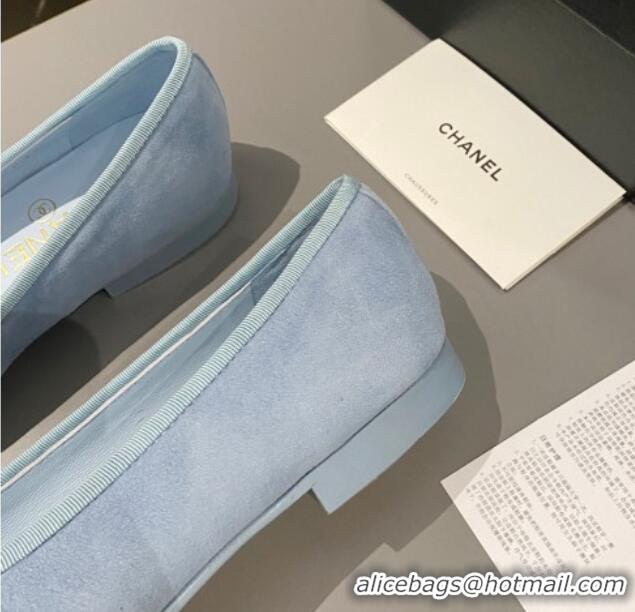 Luxurious Chanel Suede Classic Ballet Flat Light Blue 322048