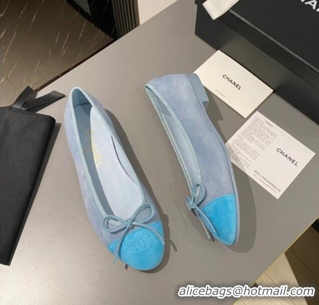 Luxurious Chanel Suede Classic Ballet Flat Light Blue 322048