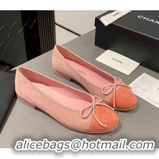 Stylish Chanel Suede Classic Ballet Flat Peachy Pink 322049