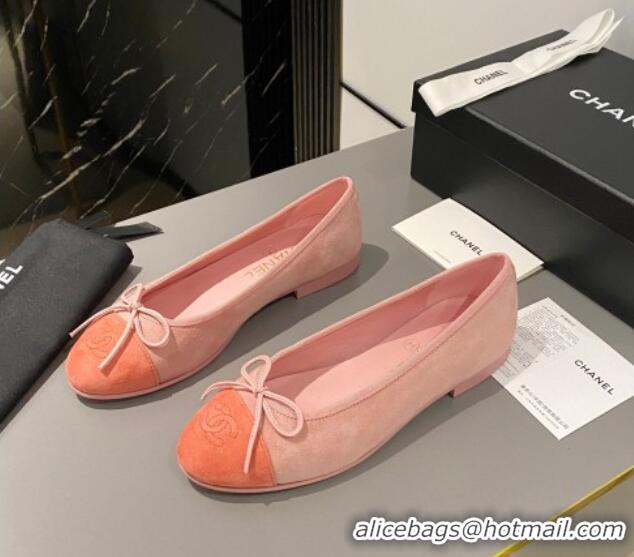 Stylish Chanel Suede Classic Ballet Flat Peachy Pink 322049