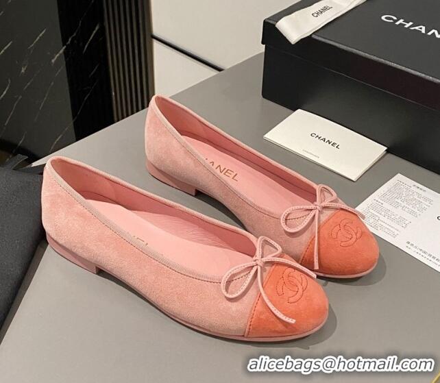 Stylish Chanel Suede Classic Ballet Flat Peachy Pink 322049