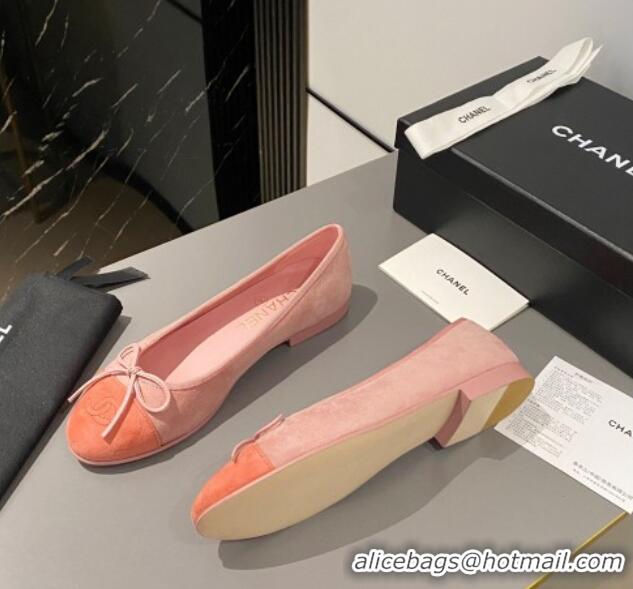 Stylish Chanel Suede Classic Ballet Flat Peachy Pink 322049