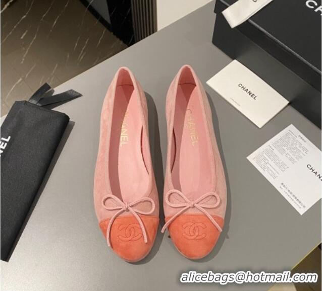 Stylish Chanel Suede Classic Ballet Flat Peachy Pink 322049