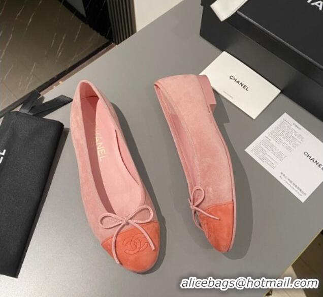 Stylish Chanel Suede Classic Ballet Flat Peachy Pink 322049