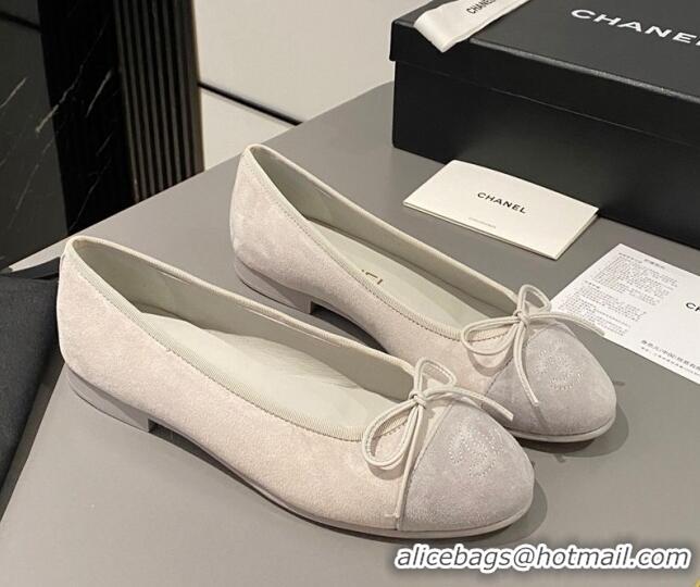 Shop Duplicate Chanel Suede Classic Ballet Flat Grey 322051