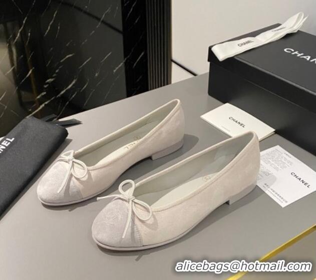 Shop Duplicate Chanel Suede Classic Ballet Flat Grey 322051