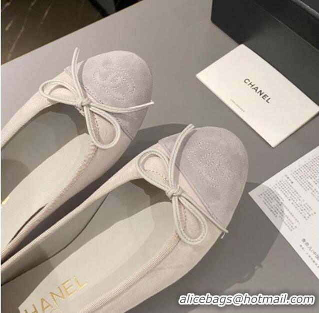 Shop Duplicate Chanel Suede Classic Ballet Flat Grey 322051