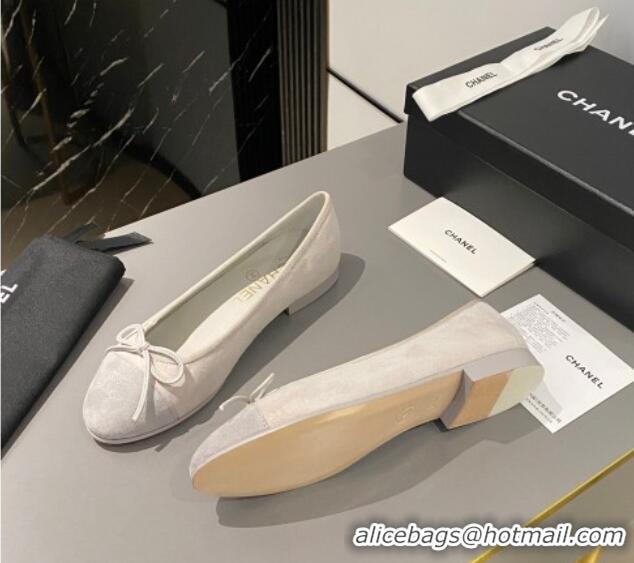 Shop Duplicate Chanel Suede Classic Ballet Flat Grey 322051