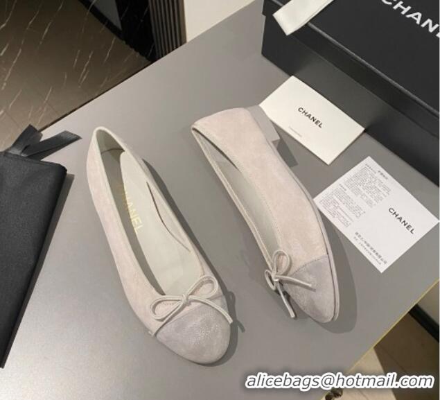 Shop Duplicate Chanel Suede Classic Ballet Flat Grey 322051