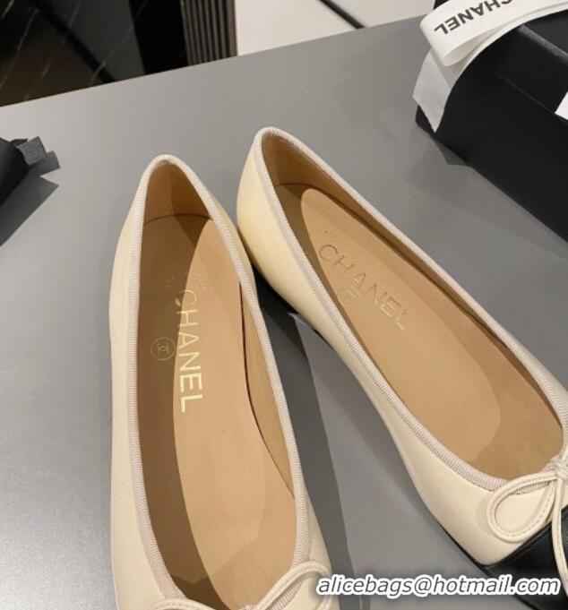 Grade Quality Chanel Calfskin Classic Ballet Flat Beige/Black 322052