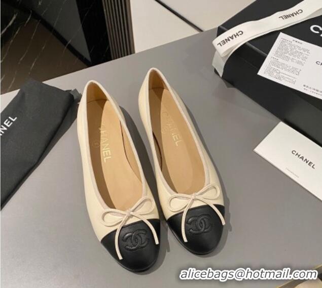 Grade Quality Chanel Calfskin Classic Ballet Flat Beige/Black 322052