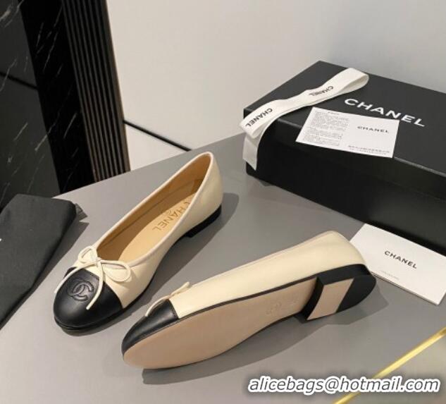 Grade Quality Chanel Calfskin Classic Ballet Flat Beige/Black 322052