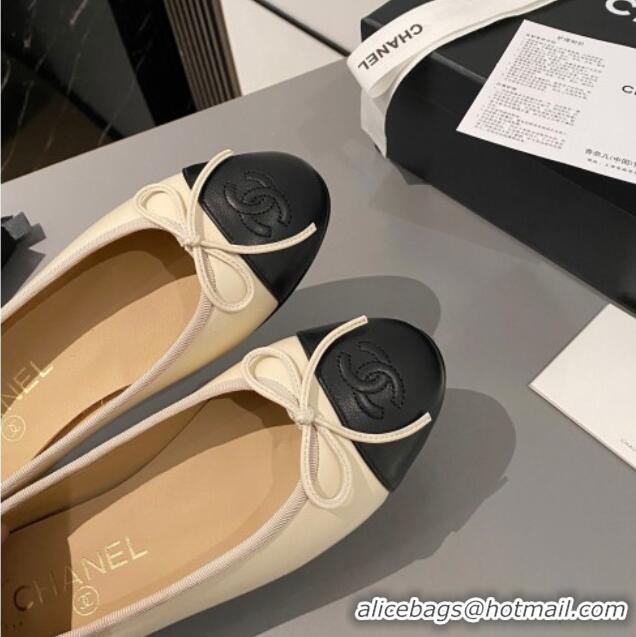 Grade Quality Chanel Calfskin Classic Ballet Flat Beige/Black 322052