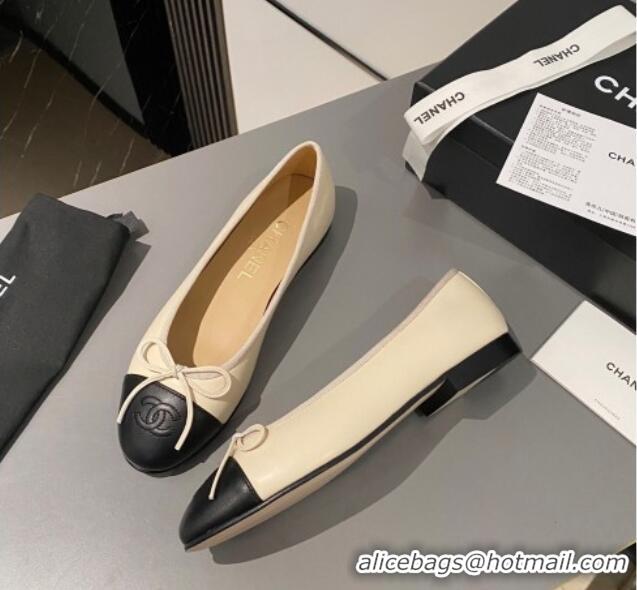 Grade Quality Chanel Calfskin Classic Ballet Flat Beige/Black 322052