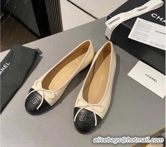 Grade Quality Chanel Calfskin Classic Ballet Flat Beige/Black 322052