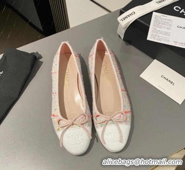 Lowest Price Chanel Tweed & Calfskin Classic Ballet Flat Pink/White 322057