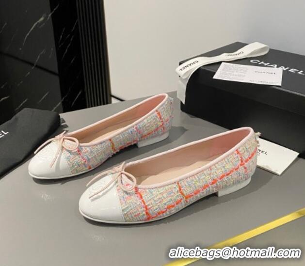 Lowest Price Chanel Tweed & Calfskin Classic Ballet Flat Pink/White 322057