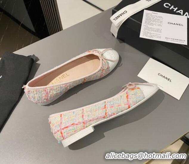 Lowest Price Chanel Tweed & Calfskin Classic Ballet Flat Pink/White 322057