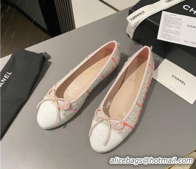 Lowest Price Chanel Tweed & Calfskin Classic Ballet Flat Pink/White 322057