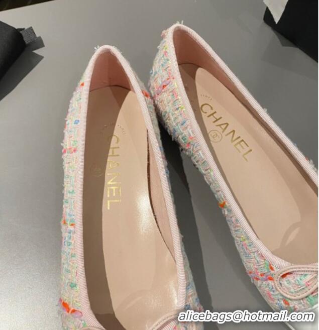 Lowest Price Chanel Tweed & Calfskin Classic Ballet Flat Pink/White 322057