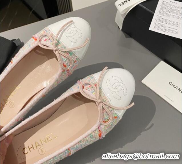 Lowest Price Chanel Tweed & Calfskin Classic Ballet Flat Pink/White 322057