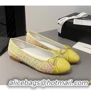 Sumptuous Chanel Tweed & Calfskin Classic Ballet Flat Yellow 322058