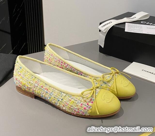 Sumptuous Chanel Tweed & Calfskin Classic Ballet Flat Yellow 322058